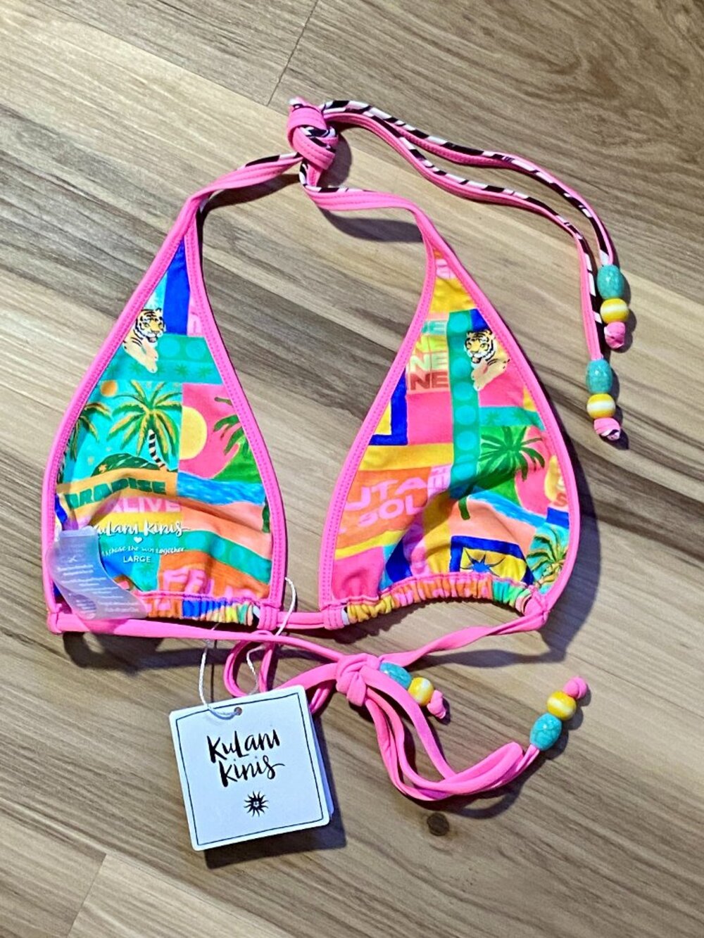 NEW Kulani Kinis Double Bind Triangle Bikini Swim Top - Sun Honey ~ Large NWT
